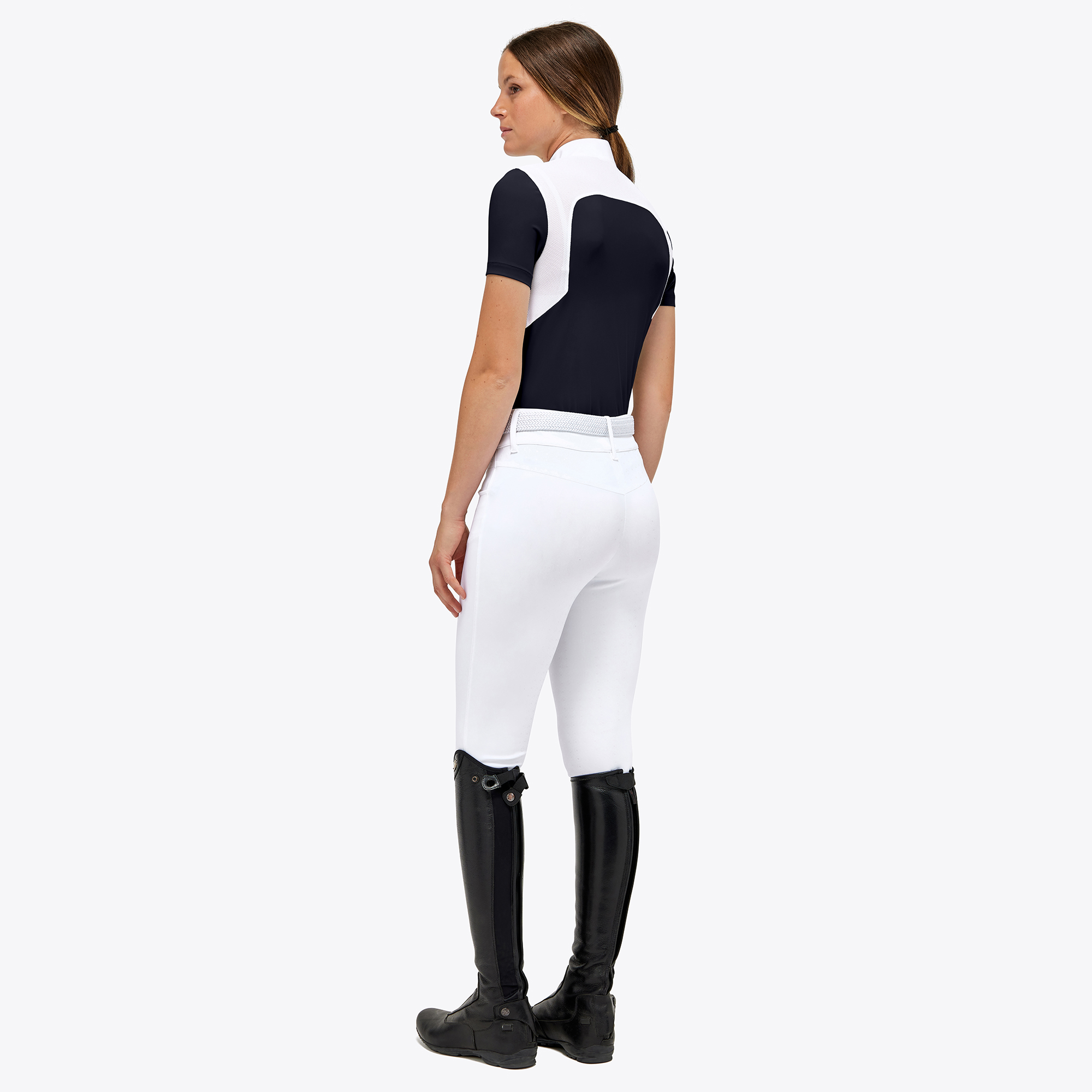 CAVALLERIA TOSCANA elegantes Damen Kurzarm Turniershirt Jersey Mesh - white/knit - M - 5
