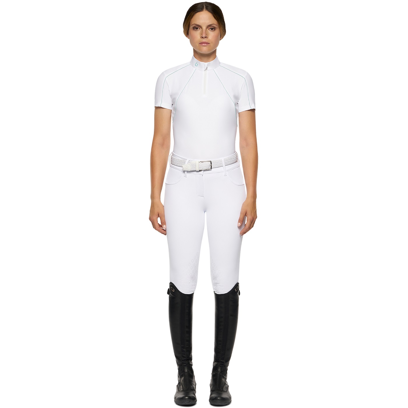 CAVALLERIA TOSCANA elegantes Kurzarm Damen Turniershirt Zip Jersey  - white - S - 1