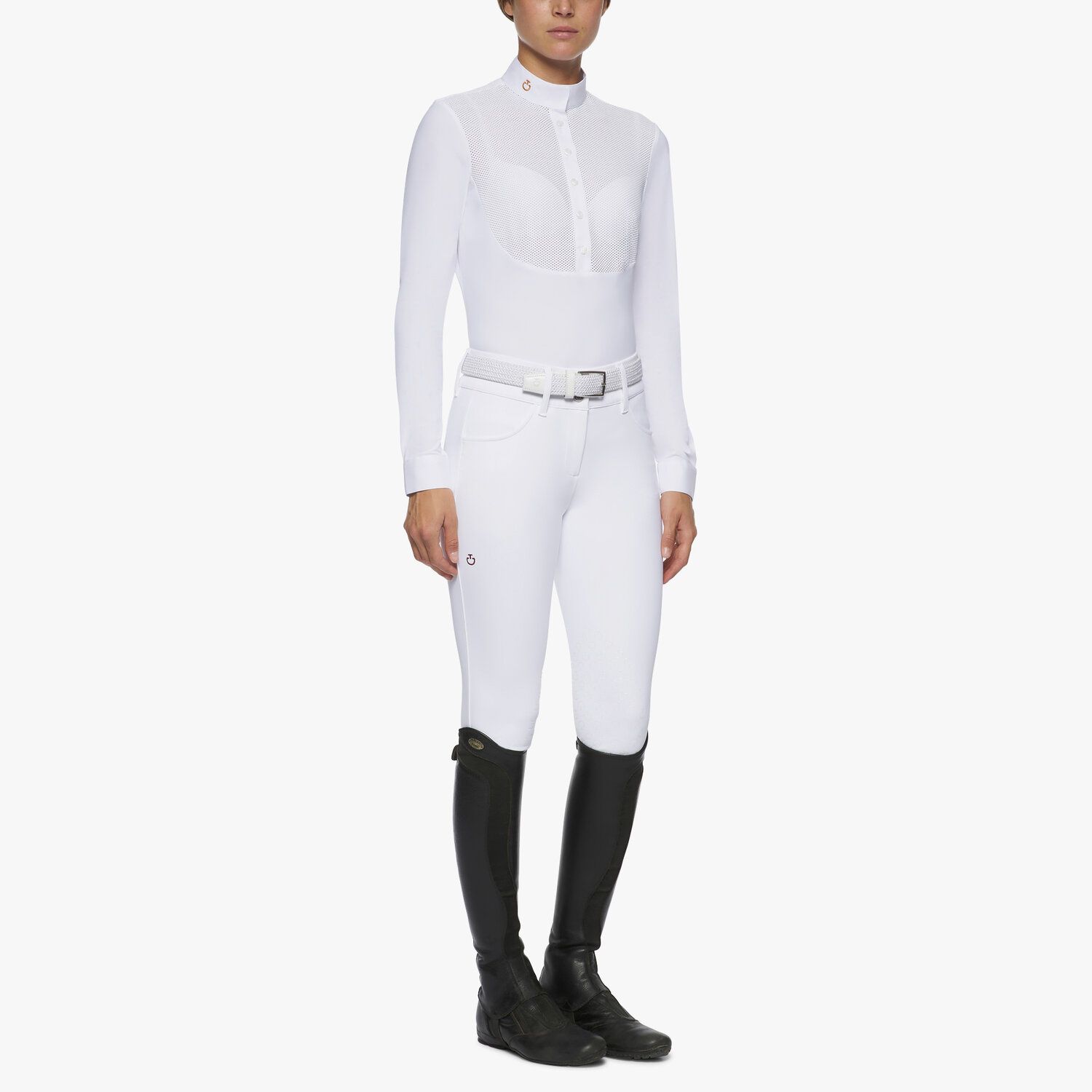 CAVALLERIA TOSCANA Damen Turniershirt Langarm Jersey Mesh BIB - white - XL - 2