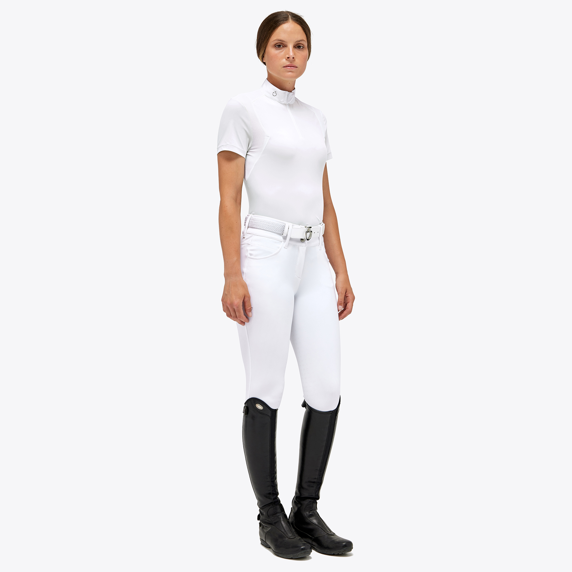 CAVALLERIA TOSCANA elegantes Damen Kurzarm Turniershirt Jersey Mesh - white/knit - M - 1