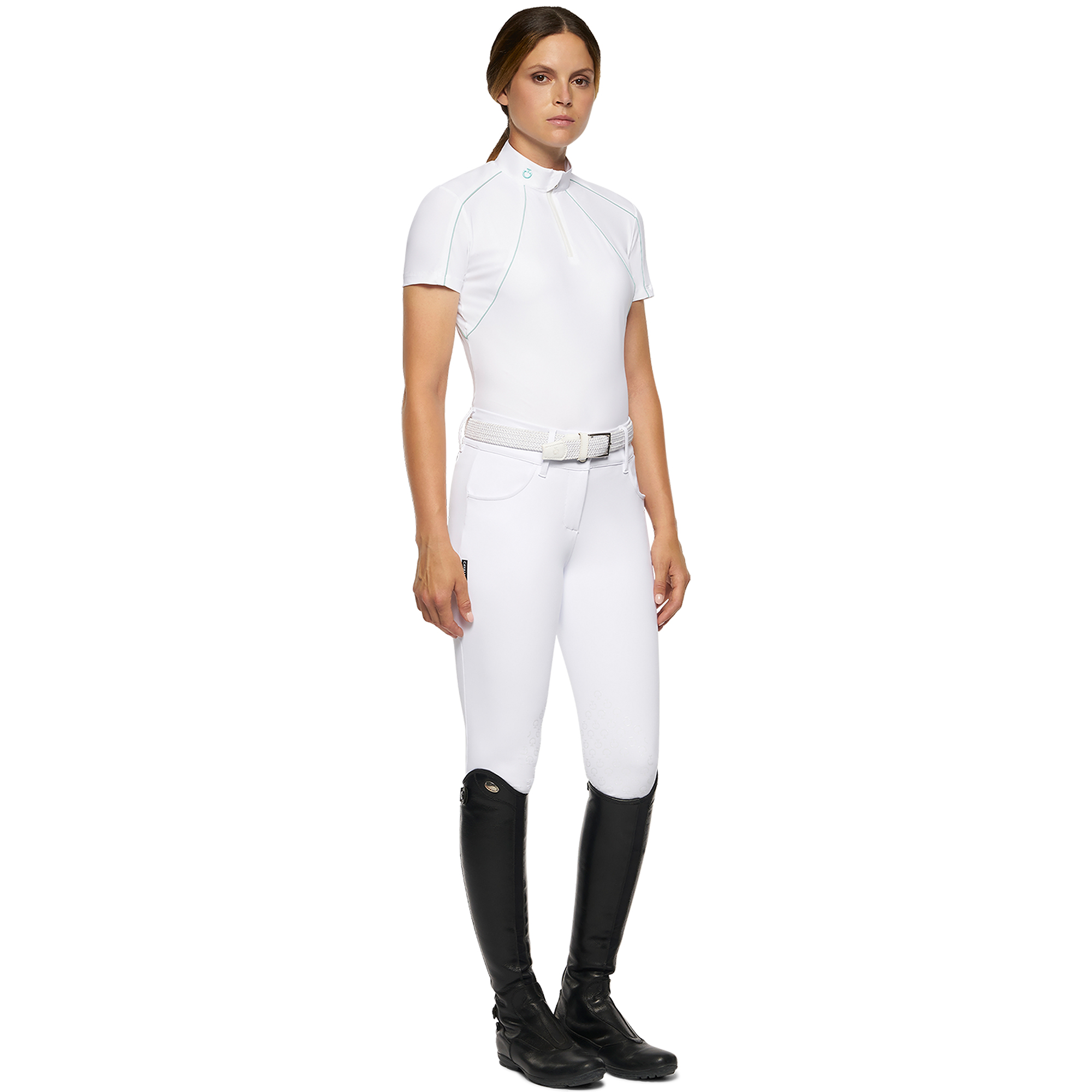 CAVALLERIA TOSCANA elegantes Kurzarm Damen Turniershirt Zip Jersey  - white - S - 2