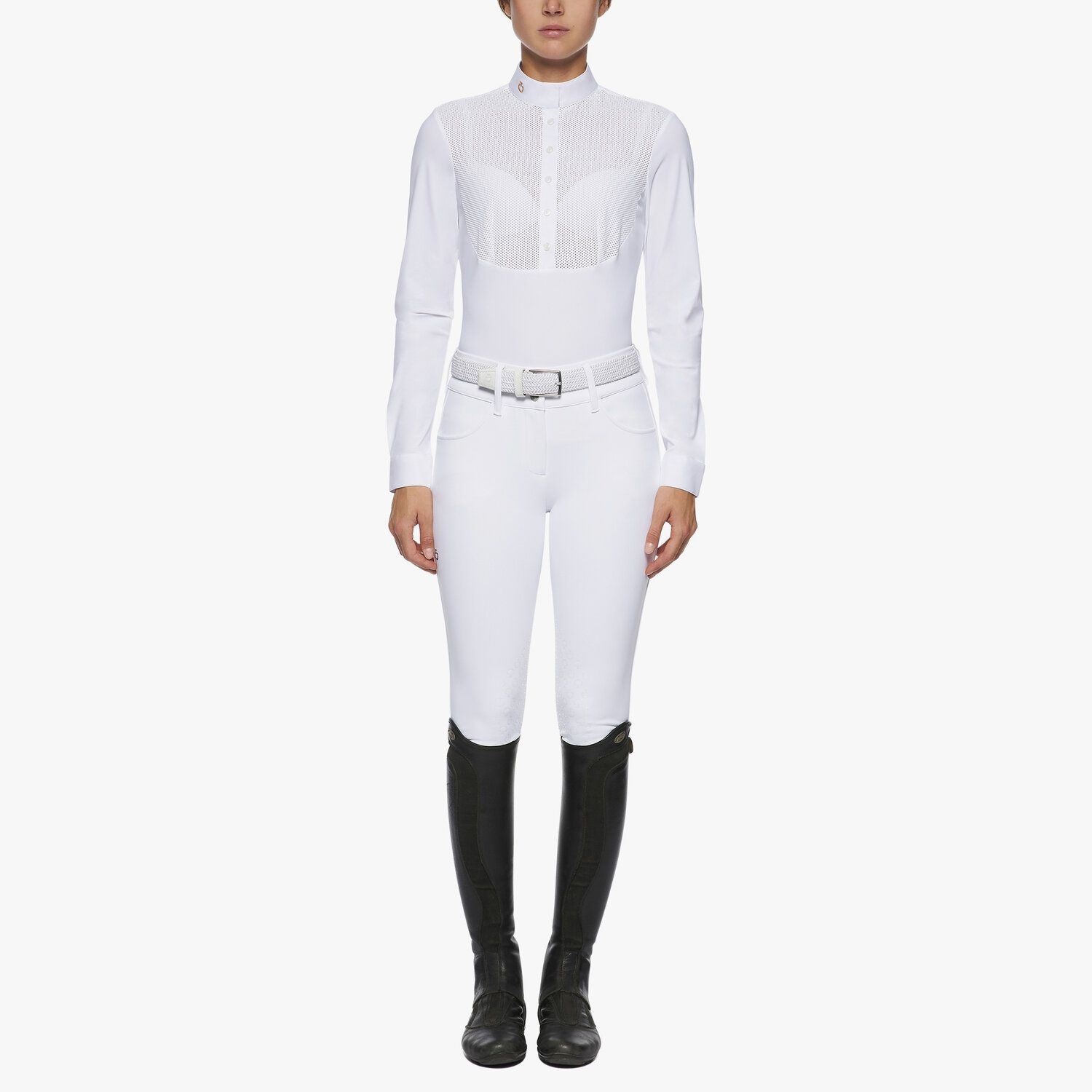 CAVALLERIA TOSCANA Damen Turniershirt Langarm Jersey Mesh BIB - white - XL - 1
