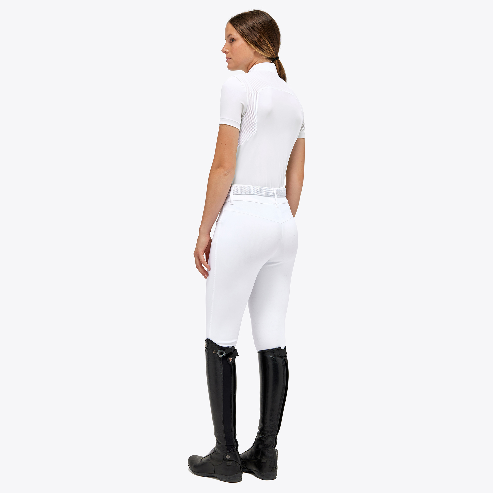 CAVALLERIA TOSCANA elegantes Damen Kurzarm Turniershirt Jersey Mesh - white/knit - XL - 2