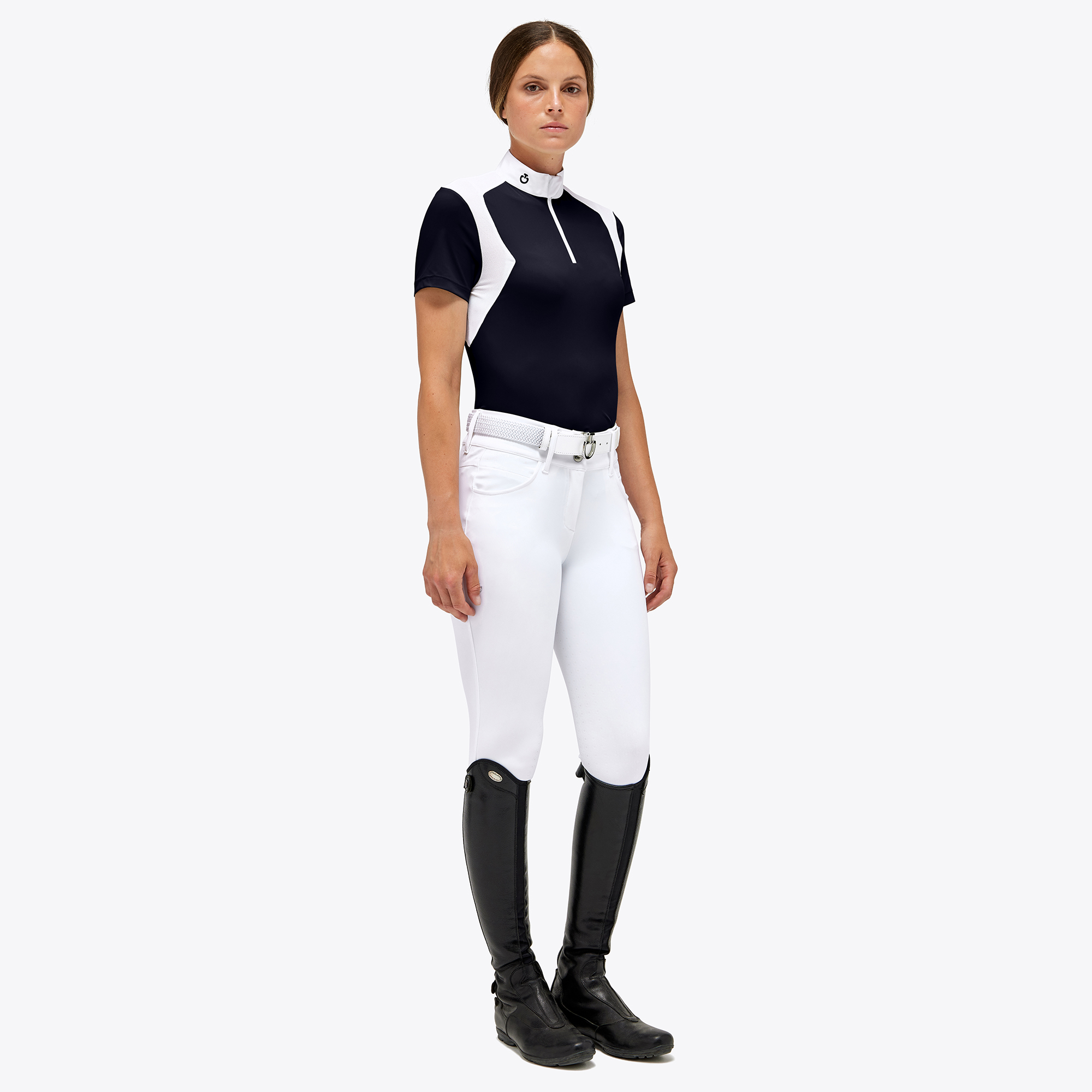 CAVALLERIA TOSCANA elegantes Damen Kurzarm Turniershirt Jersey Mesh - white/knit - L - 4